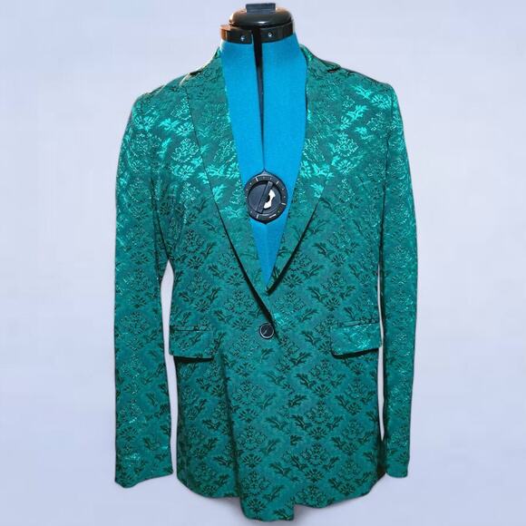 Sandro Floral Jacquard Jacket In Chlorophylle - Size 4 - Picture 2 of 11